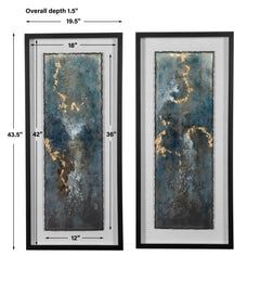Glimmering Agate Blue/Gold/White Abstract Prints (Set of 2) - Ornate Home
