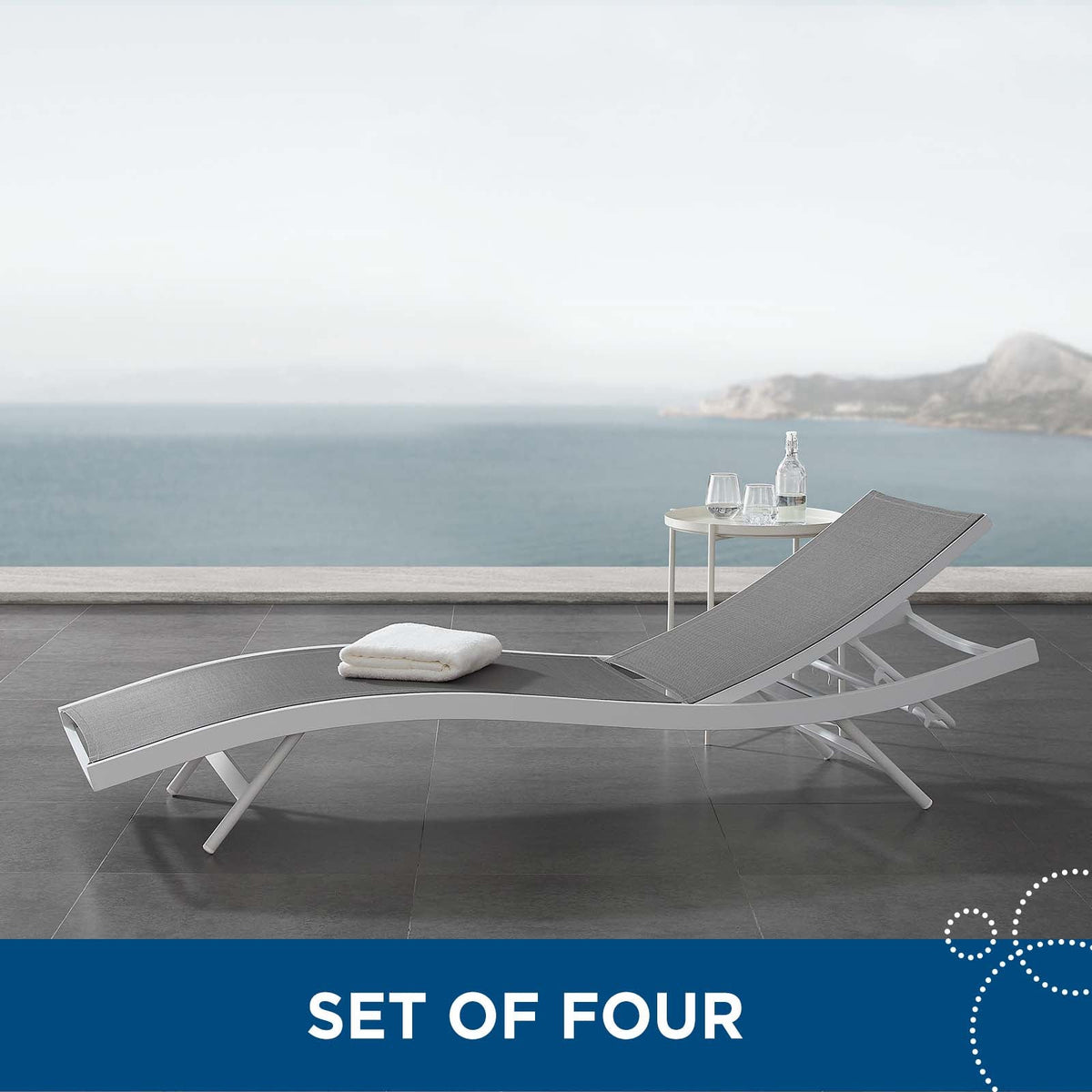 Glimpse White/Gray Outdoor Patio Mesh Chaise Lounge (Set of 4) - Ornate Home