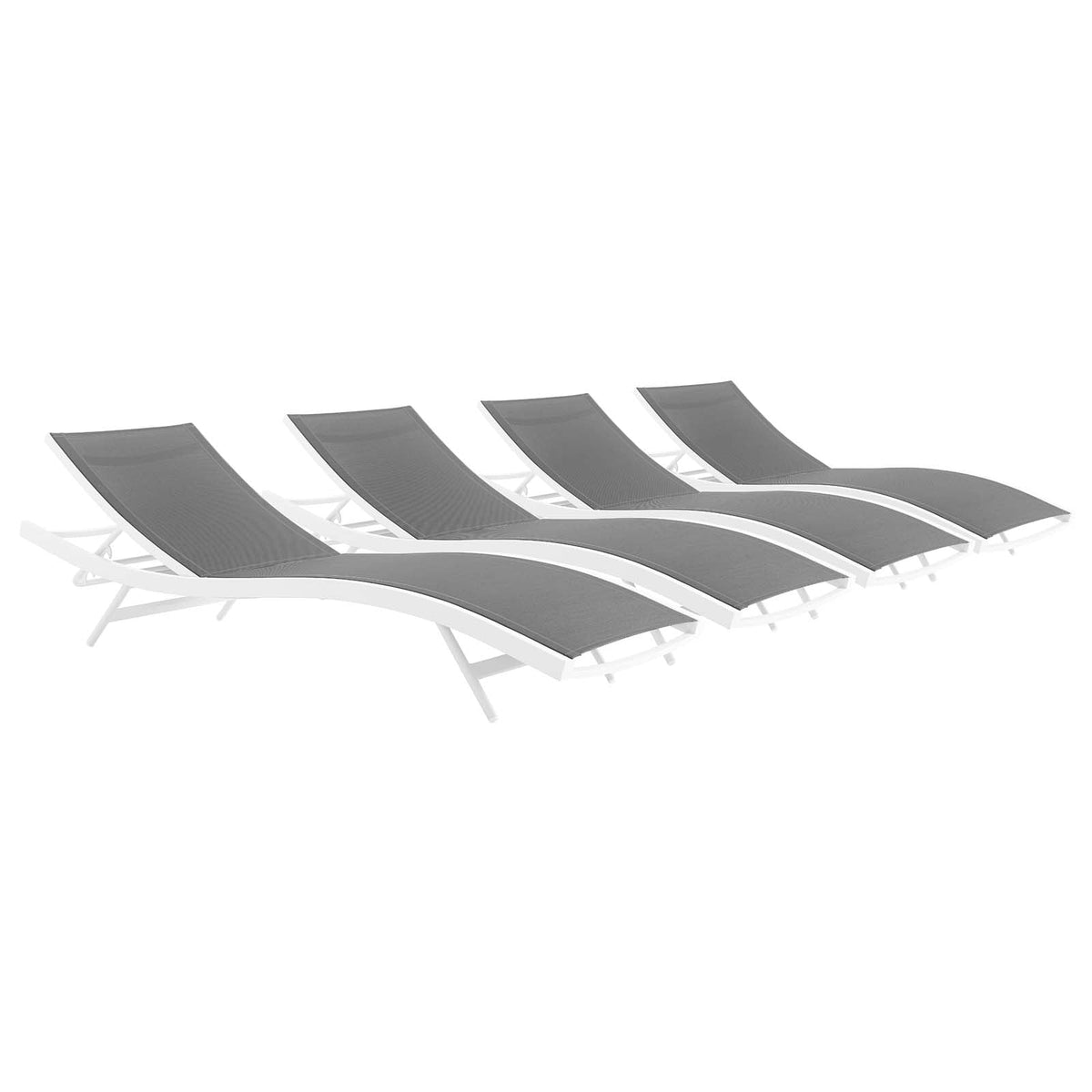 Glimpse White/Gray Outdoor Patio Mesh Chaise Lounge (Set of 4) - Ornate Home