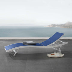 Glimpse White/Navy Outdoor Patio Mesh Chaise Lounge Chair - Ornate Home