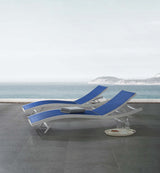 Glimpse White/Navy Outdoor Patio Mesh Chaise Lounge (Set of 2) - Ornate Home