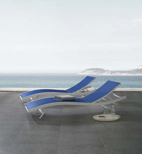 Glimpse White/Navy Outdoor Patio Mesh Chaise Lounge (Set of 2) - Ornate Home