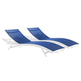 Glimpse White/Navy Outdoor Patio Mesh Chaise Lounge (Set of 2) - Ornate Home