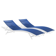 Glimpse White/Navy Outdoor Patio Mesh Chaise Lounge (Set of 2) - Ornate Home