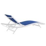 Glimpse White/Navy Outdoor Patio Mesh Chaise Lounge (Set of 2) - Ornate Home