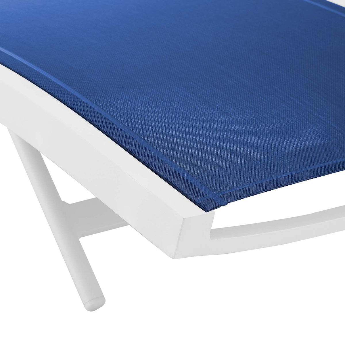 Glimpse White/Navy Outdoor Patio Mesh Chaise Lounge (Set of 2) - Ornate Home
