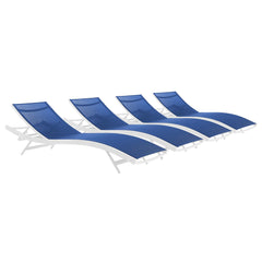 Glimpse White/Navy Outdoor Patio Mesh Chaise Lounge (Set of 4) - Ornate Home