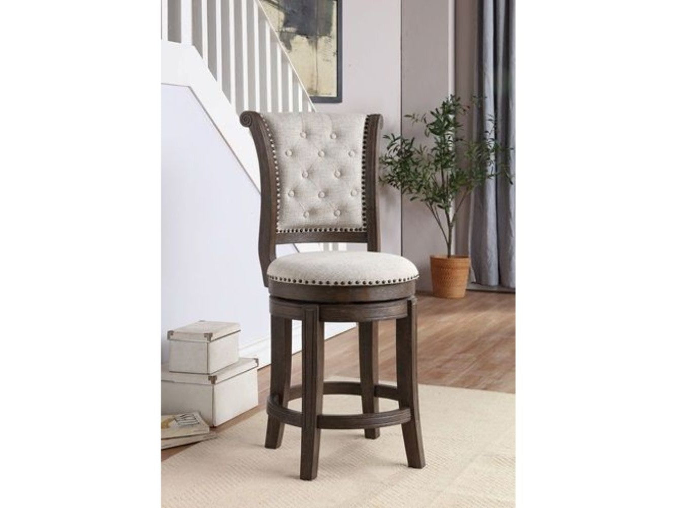 Glison Beige Fabric & Walnut Counter Height Chair (1Pc) - Ornate Home