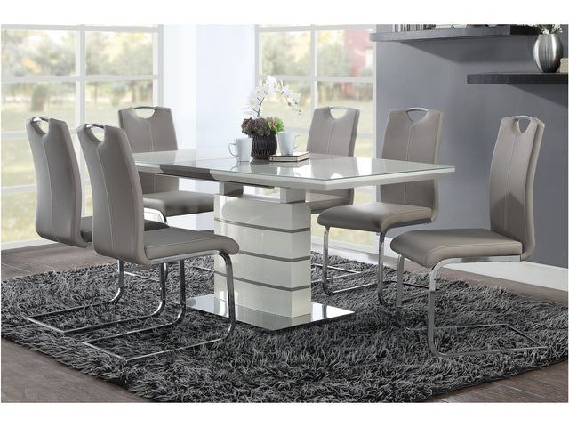 Glissand High Gloss White/Gray-Taupe 7-Piece Dining Table Set - Ornate Home