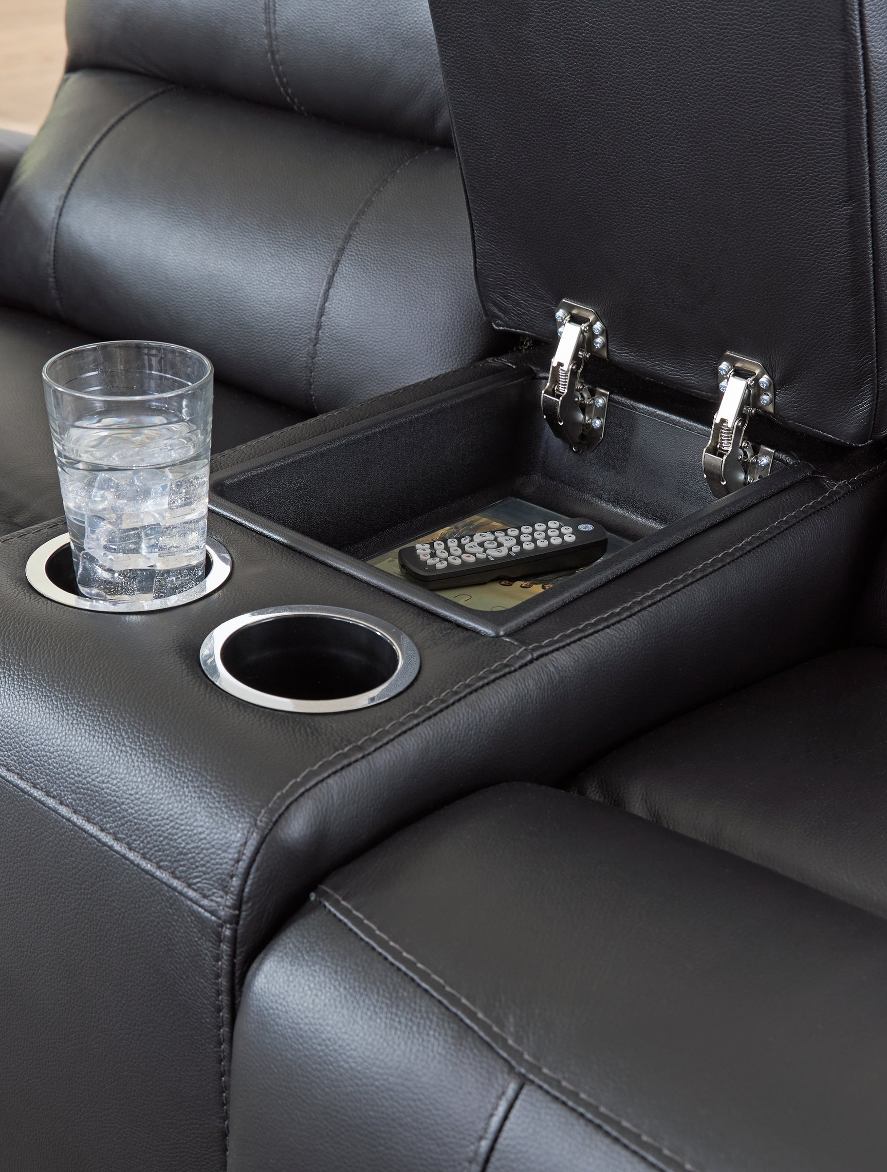 Glossmore Black DBL Rec Loveseat w/Console - Ornate Home