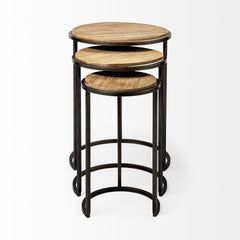 Glover Brown Wood Round Top with Metal Nesting Accent Tables (Set of 3) - Ornate Home