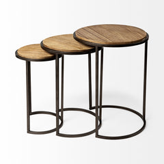 Glover Brown Wood Round Top with Metal Nesting Accent Tables (Set of 3) - Ornate Home