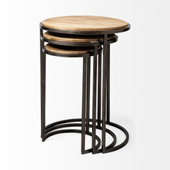 Glover Brown Wood Round Top with Metal Nesting Accent Tables (Set of 3) - Ornate Home