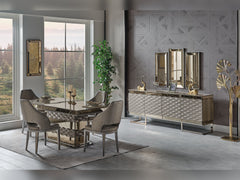 Gokce Light Brown Dining Room Set (Consol With Mirror & Dining Table & 6 Dining Chair) - Ornate Home