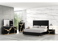 Goldsberg Black/Gold Queen 5 Piece Bedroom Set w/2 Nightstands - Ornate Home