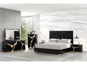 Goldsberg Black/Gold Queen 5 Piece Bedroom Set w/2 Nightstands - Ornate Home