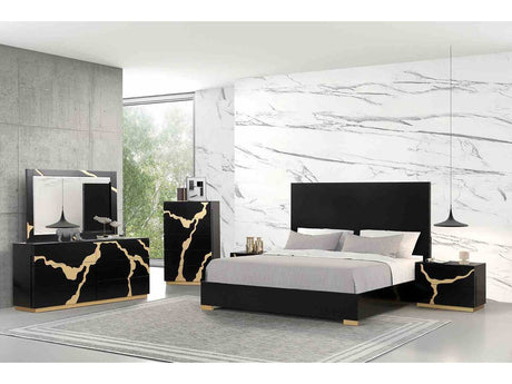 Goldsberg Black/Gold Queen Panel Bed - Ornate Home