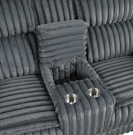 Goodland Dark Gray Double Reclining Loveseat w/ Center Console - Ornate Home