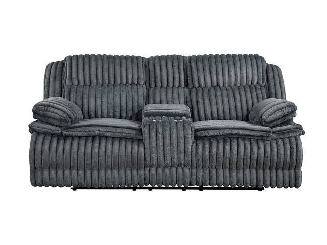 Goodland Dark Gray Double Reclining Loveseat w/ Center Console - Ornate Home