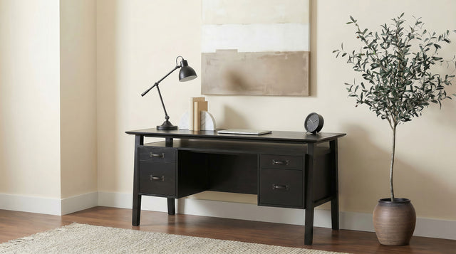 Goodson Black 64-inch 4-Drawer Double Pedestal Computer Desk - Ornate Home