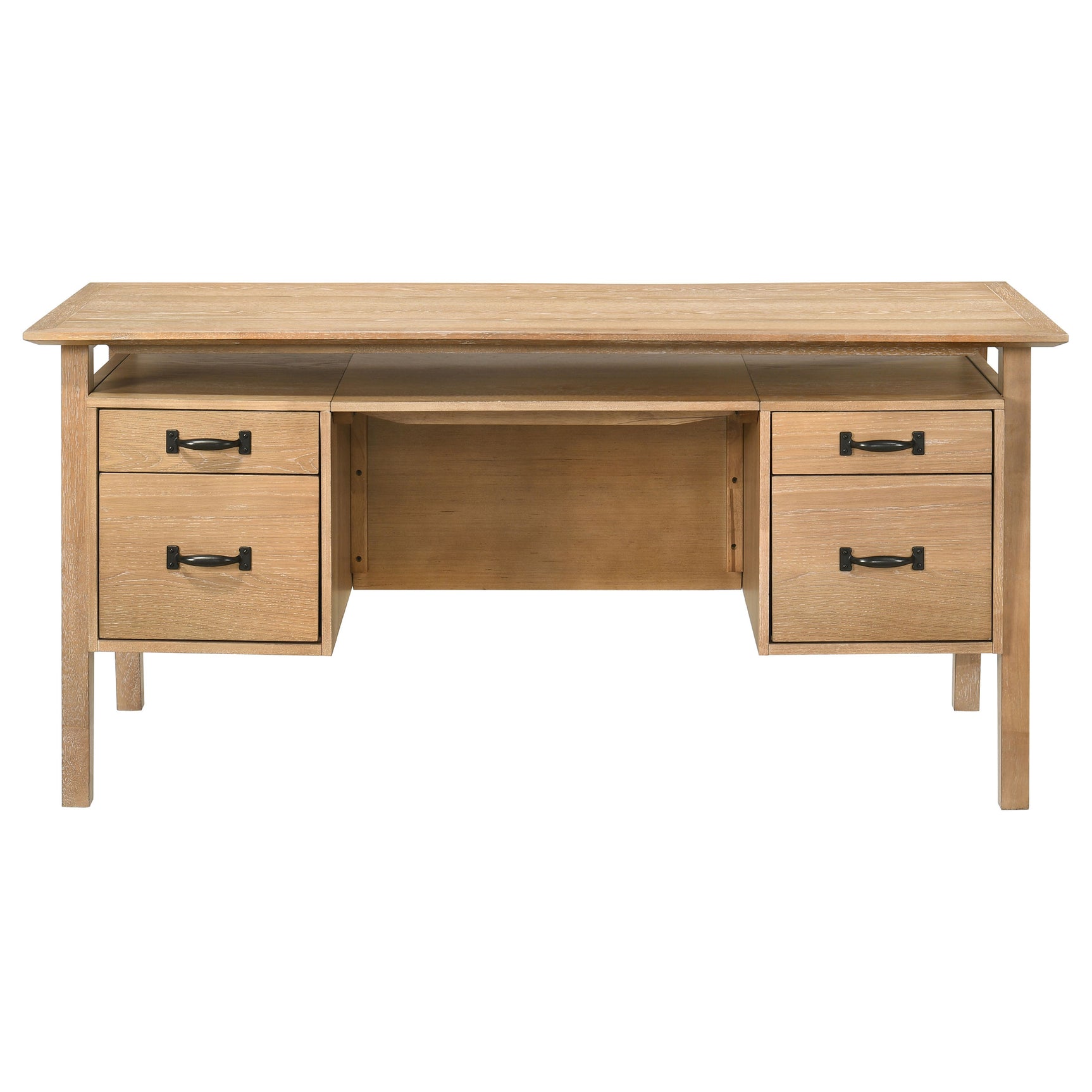 Goodson Distressed Light Brown 64-inch 4-Drawer Double Pedestal Computer Desk - Ornate Home