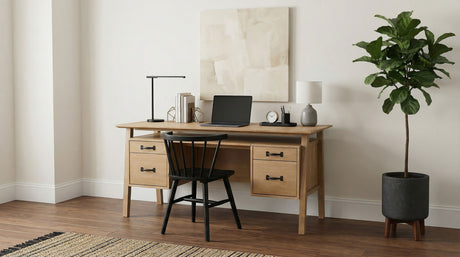 Goodson Distressed Light Brown 64-inch 4-Drawer Double Pedestal Computer Desk - Ornate Home