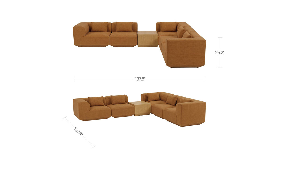 Goodwin Cognac With Side Table Classic L Modular Sectional - Ornate Home