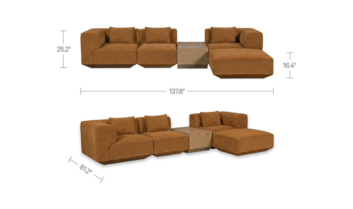 Goodwin Cognac With Side Table Lounge Modular Sectional - Ornate Home