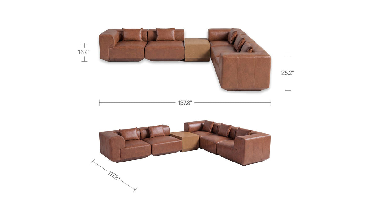 Goodwin Dark Brown Leather With Side Table Classic L Modular Sectional - Ornate Home