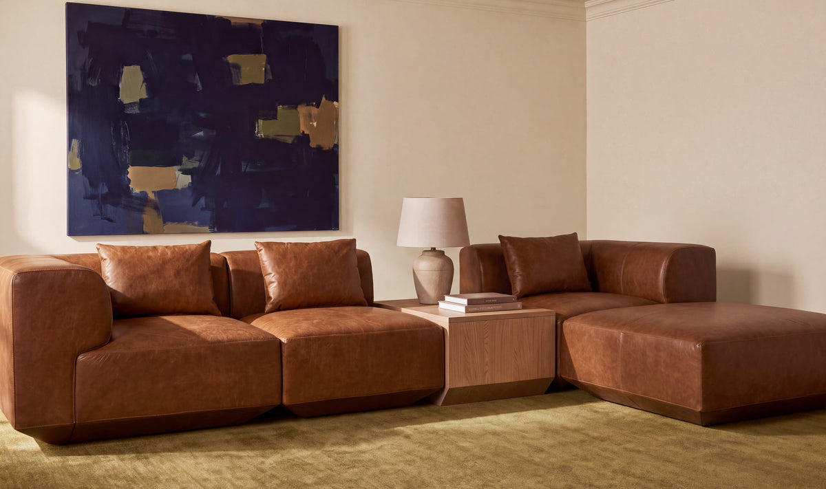 Goodwin Dark Brown Leather With Side Table Lounge Modular Sectional - Ornate Home