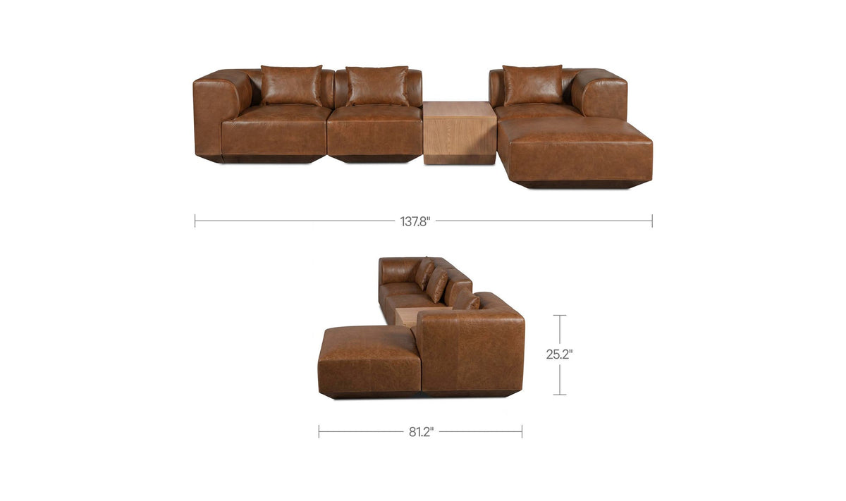 Goodwin Dark Brown Leather With Side Table Lounge Modular Sectional - Ornate Home