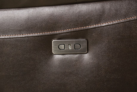 Gorgius Espresso Top Grain Leather Match Power Loveseat - Ornate Home