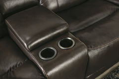 Gorgius Espresso Top Grain Leather Match Power Loveseat - Ornate Home