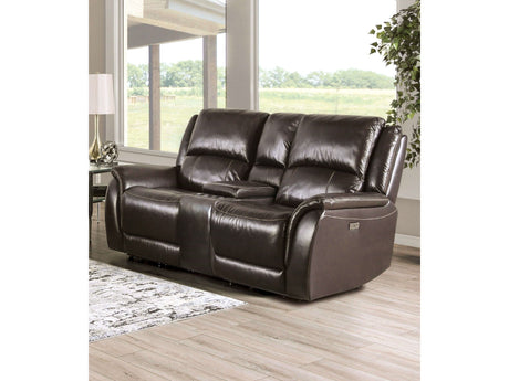 Gorgius Espresso Top Grain Leather Match Power Loveseat - Ornate Home