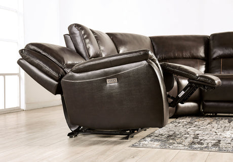 Gorgius Espresso Top Grain Leather Match Power Sectional - Ornate Home