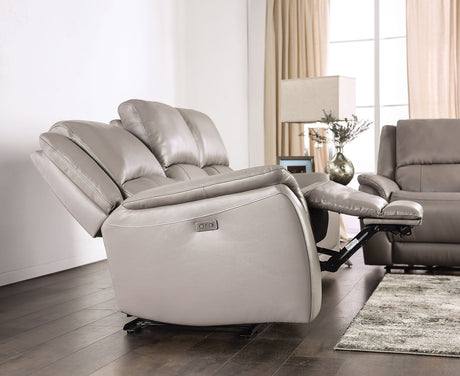 Gorgius Light Gray Top Grain Leather Match Power Reclining Sofa & Loveseat - Ornate Home
