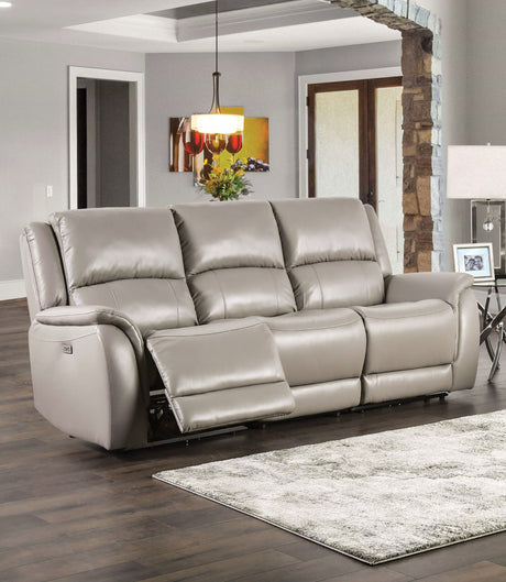 Gorgius Light Gray Top Grain Leather Match Power Reclining Sofa & Loveseat - Ornate Home