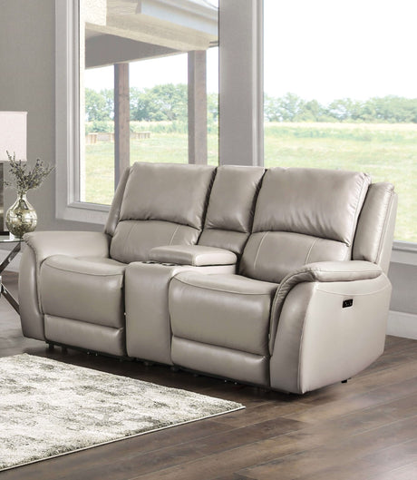 Gorgius Light Gray Top Grain Leather Match Power Reclining Sofa & Loveseat - Ornate Home