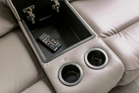 Gorgius Light Gray Top Grain Leather Match Power Reclining Sofa & Loveseat - Ornate Home