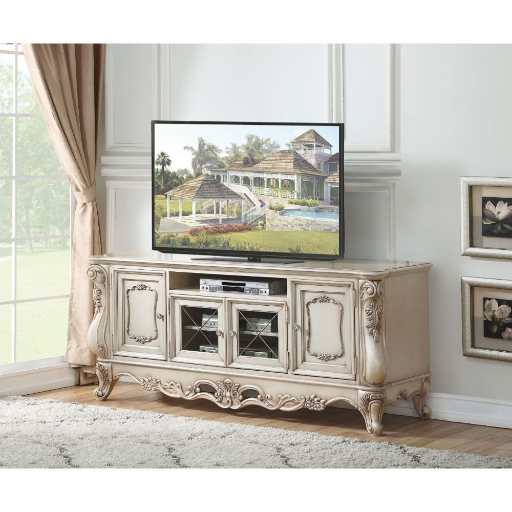 ACME Gorsedd Antique White TV Stand | Ornate Home