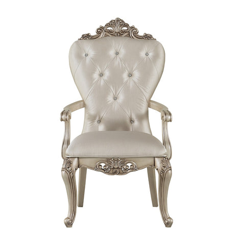 Gorsedd Cream Fabric & Antique White Arm Chair - Ornate Home