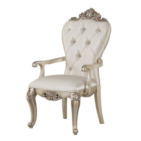 Gorsedd Cream Fabric & Antique White Arm Chair - Ornate Home