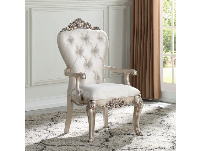 Gorsedd Cream Fabric & Antique White Arm Chair - Ornate Home