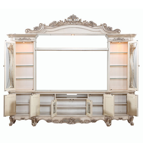 Gorsedd Entertainment Center in Antique White - Ornate Home