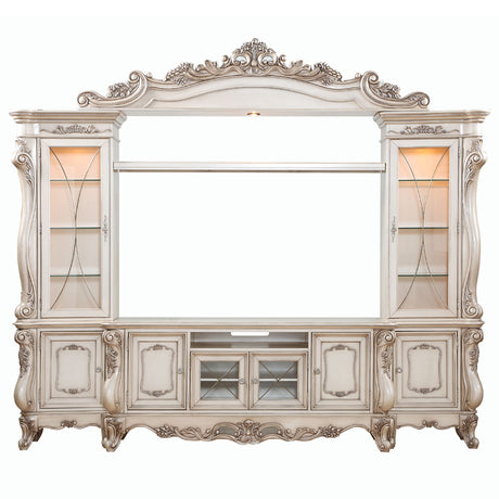 Gorsedd Entertainment Center in Antique White - Ornate Home