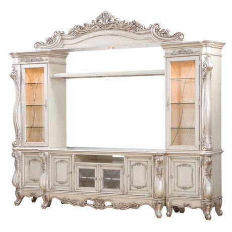 Gorsedd Entertainment Center in Antique White - Ornate Home