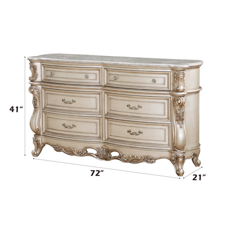 Gorsedd Marble & Antique White Dresser - Ornate Home