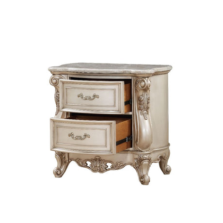 Gorsedd Marble & Antique White Nightstand - Ornate Home