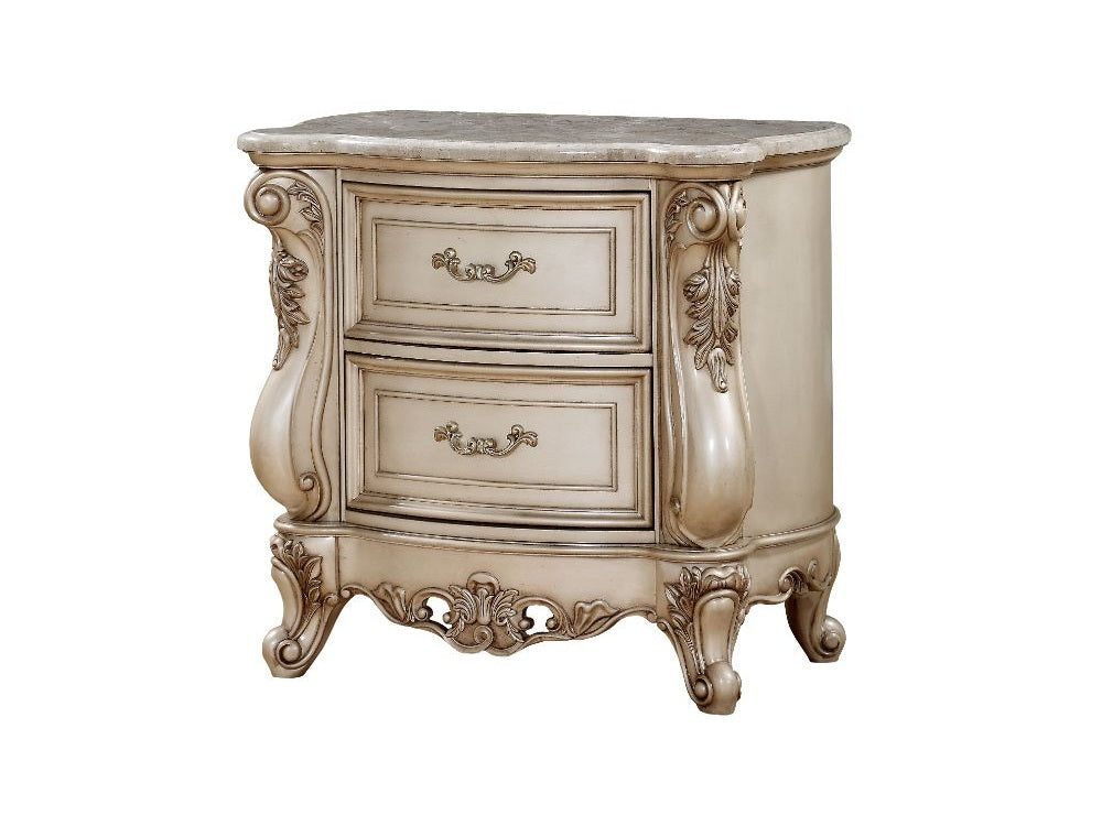 Gorsedd Marble & Antique White Nightstand - Ornate Home