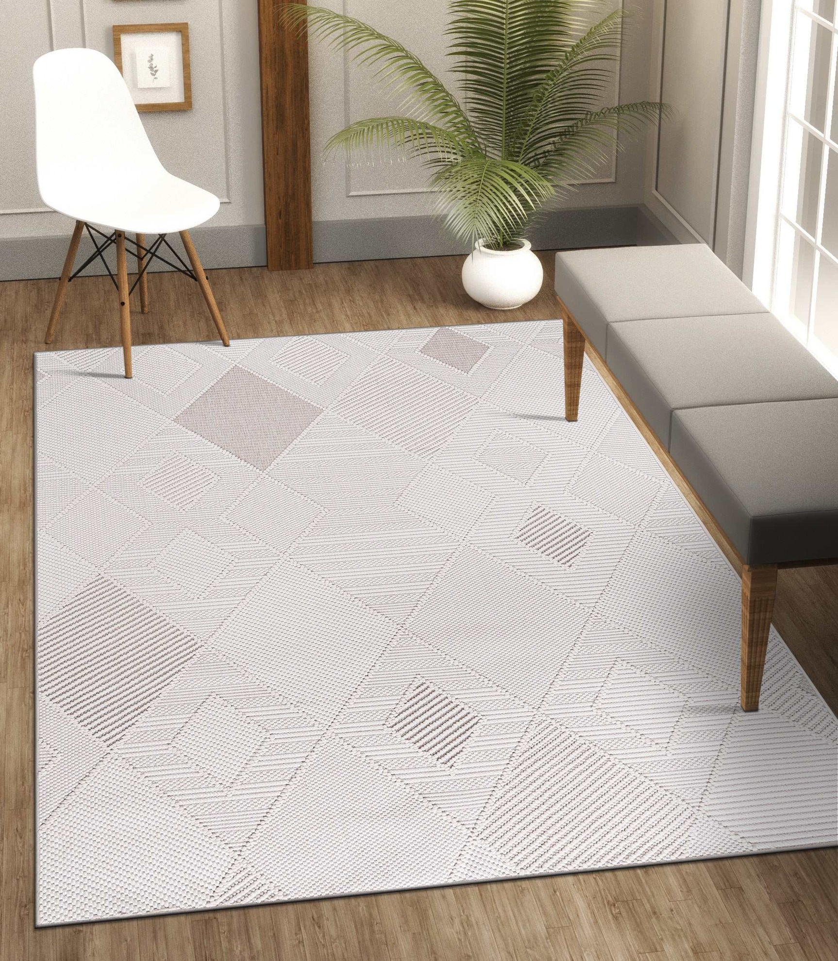 Goya Woven Non-Slip Cross-Hatch Geometric Motif Indoor Area Rug - Ornate Home